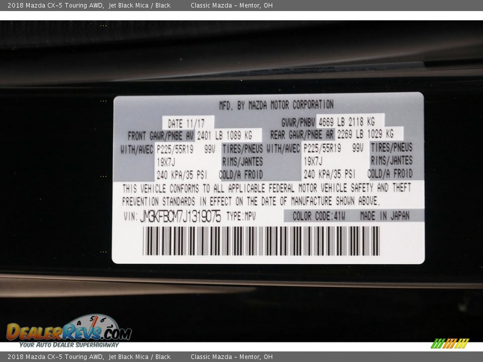 2018 Mazda CX-5 Touring AWD Jet Black Mica / Black Photo #19