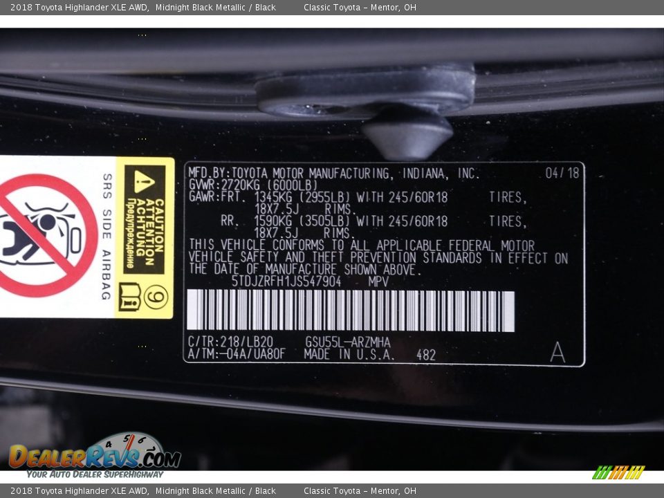 2018 Toyota Highlander XLE AWD Midnight Black Metallic / Black Photo #20