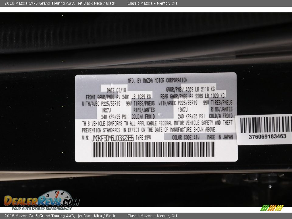 2018 Mazda CX-5 Grand Touring AWD Jet Black Mica / Black Photo #18