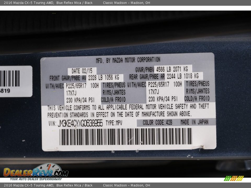 2016 Mazda CX-5 Touring AWD Blue Reflex Mica / Black Photo #17