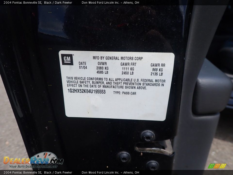 2004 Pontiac Bonneville SE Black / Dark Pewter Photo #17