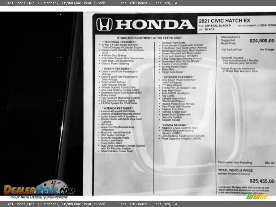 2021 Honda Civic EX Hatchback Crystal Black Pearl / Black Photo #36