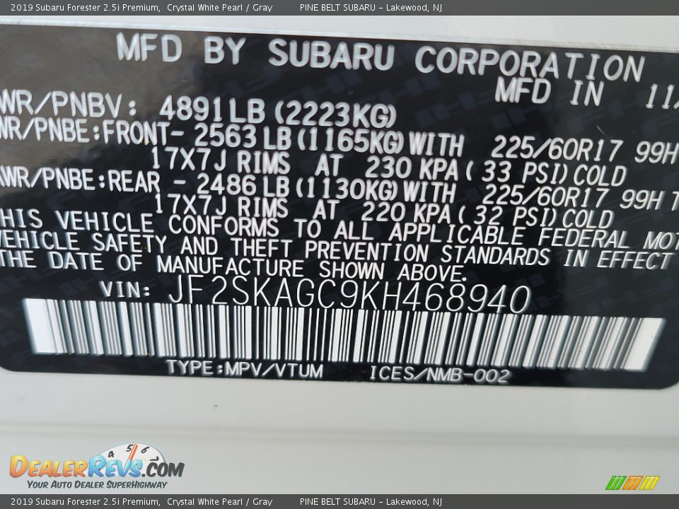 2019 Subaru Forester 2.5i Premium Crystal White Pearl / Gray Photo #36