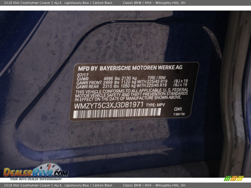 2018 Mini Countryman Cooper S ALL4 Lapisluxury Blue / Carbon Black Photo #19