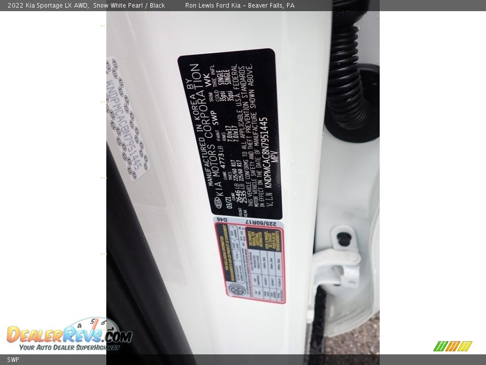 Kia Color Code SWP Snow White Pearl