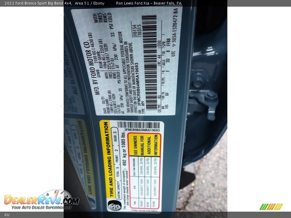 Ford Color Code KU Area 51