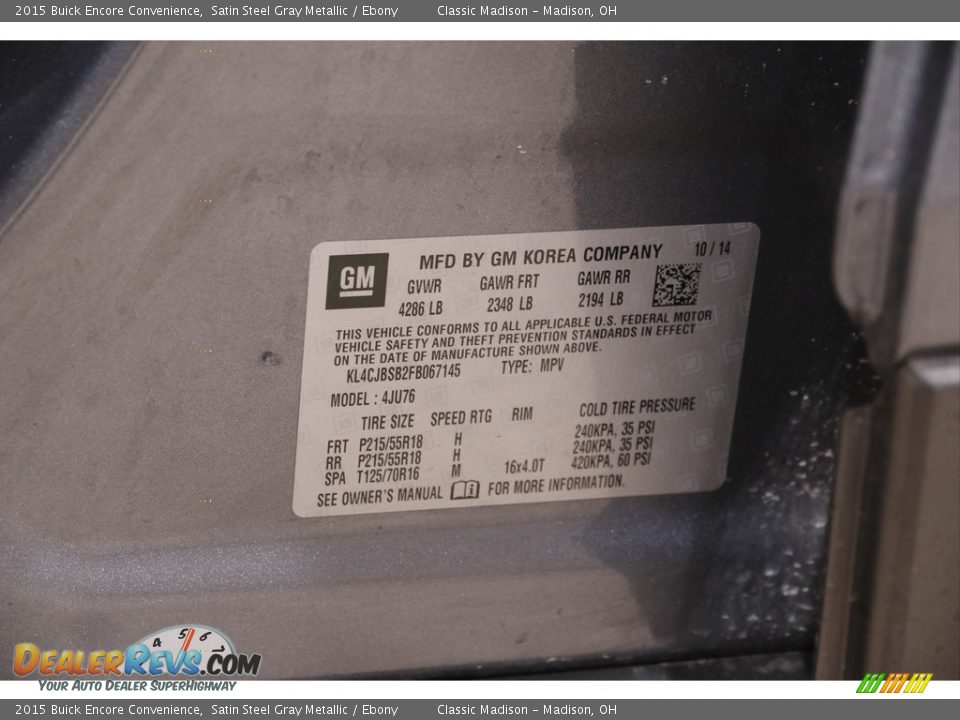 2015 Buick Encore Convenience Satin Steel Gray Metallic / Ebony Photo #18