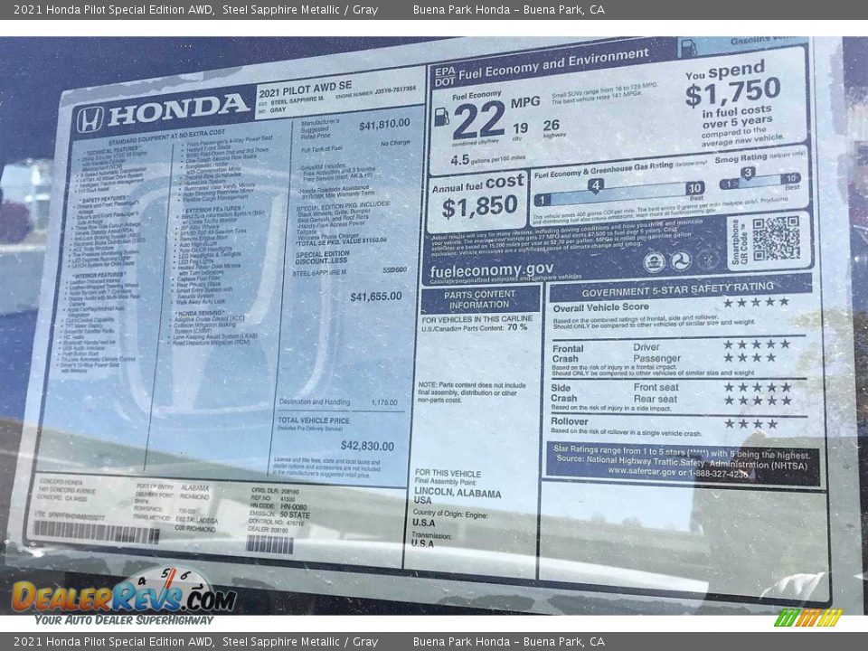 2021 Honda Pilot Special Edition AWD Steel Sapphire Metallic / Gray Photo #16