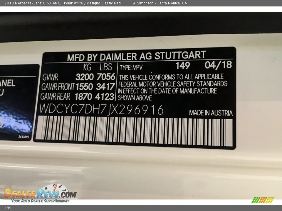 Mercedes-Benz Color Code 149 Polar White