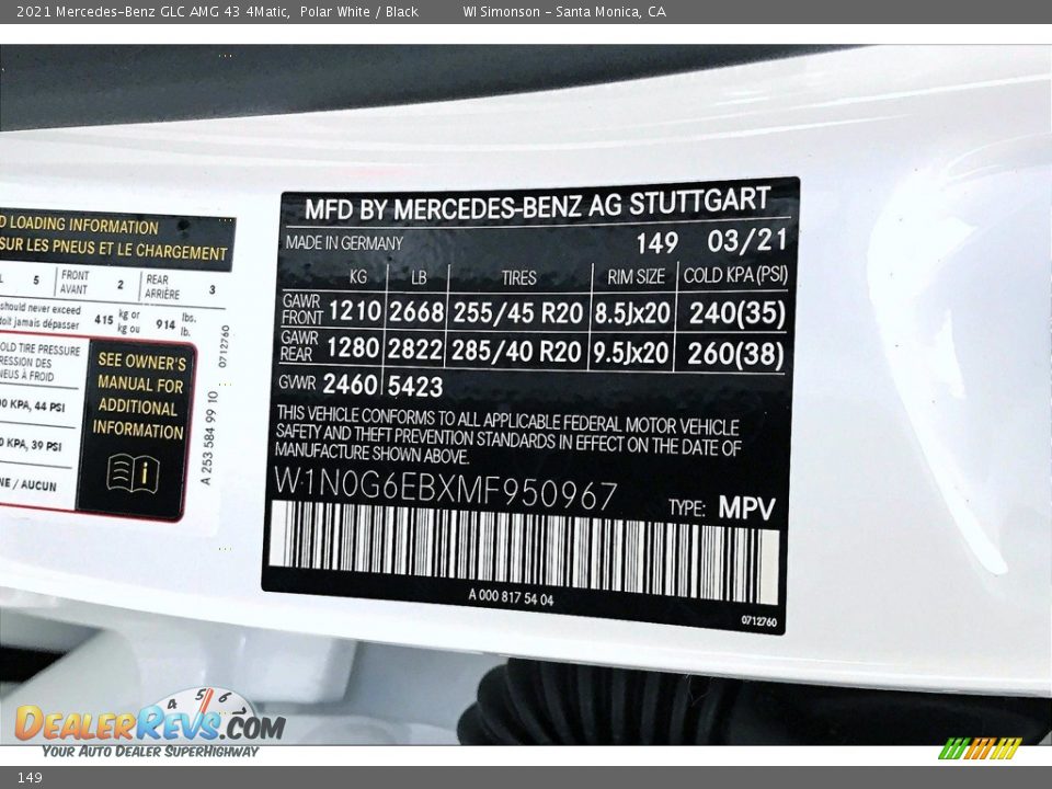 Mercedes-Benz Color Code 149 Polar White