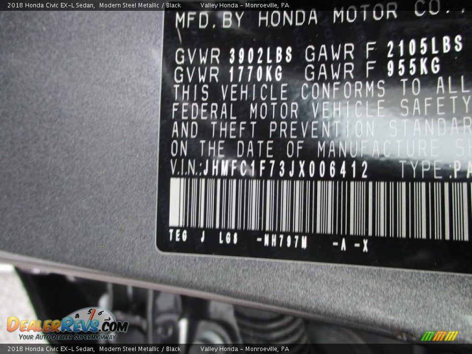 2018 Honda Civic EX-L Sedan Modern Steel Metallic / Black Photo #19