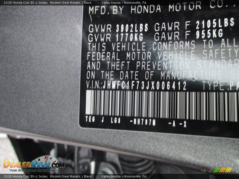 2018 Honda Civic EX-L Sedan Modern Steel Metallic / Black Photo #19