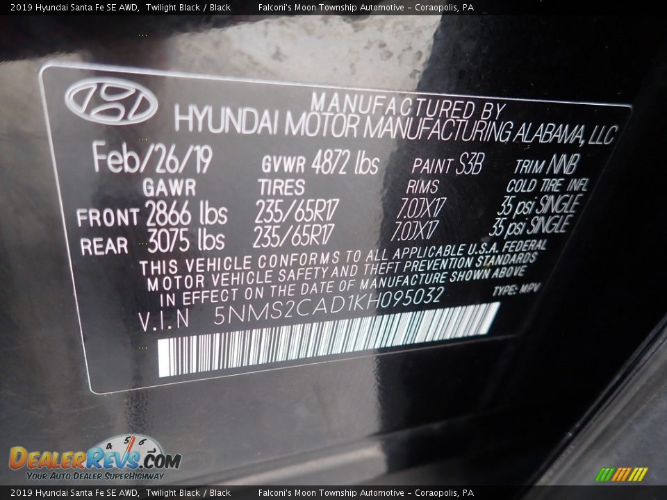 2019 Hyundai Santa Fe SE AWD Twilight Black / Black Photo #23