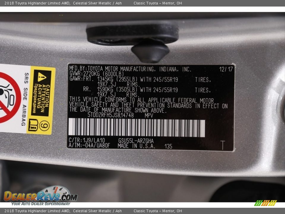 2018 Toyota Highlander Limited AWD Celestial Silver Metallic / Ash Photo #20