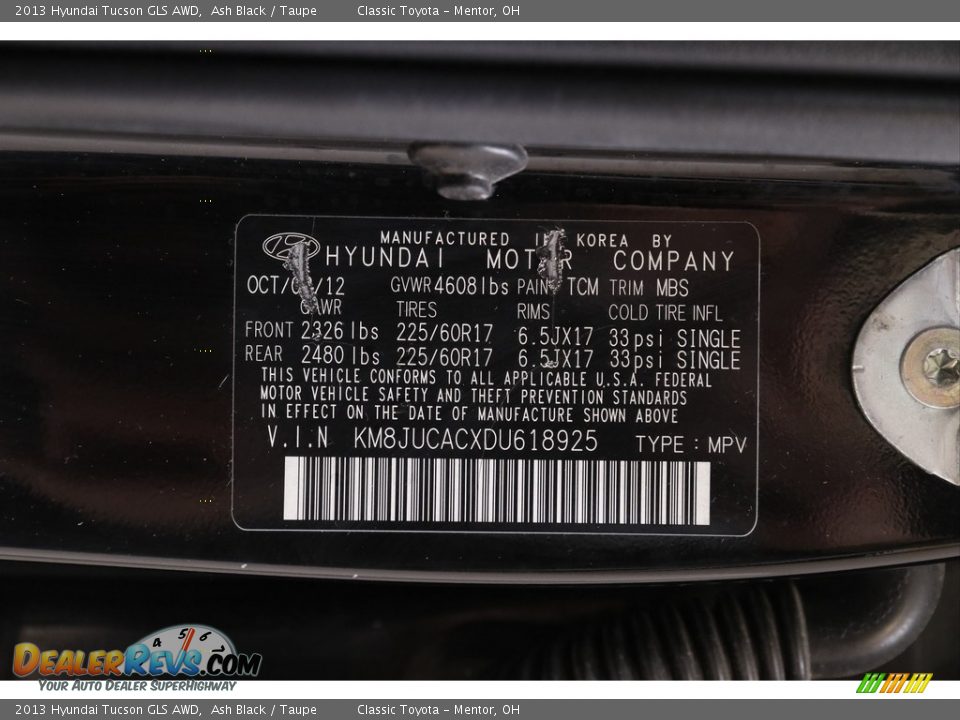 2013 Hyundai Tucson GLS AWD Ash Black / Taupe Photo #17