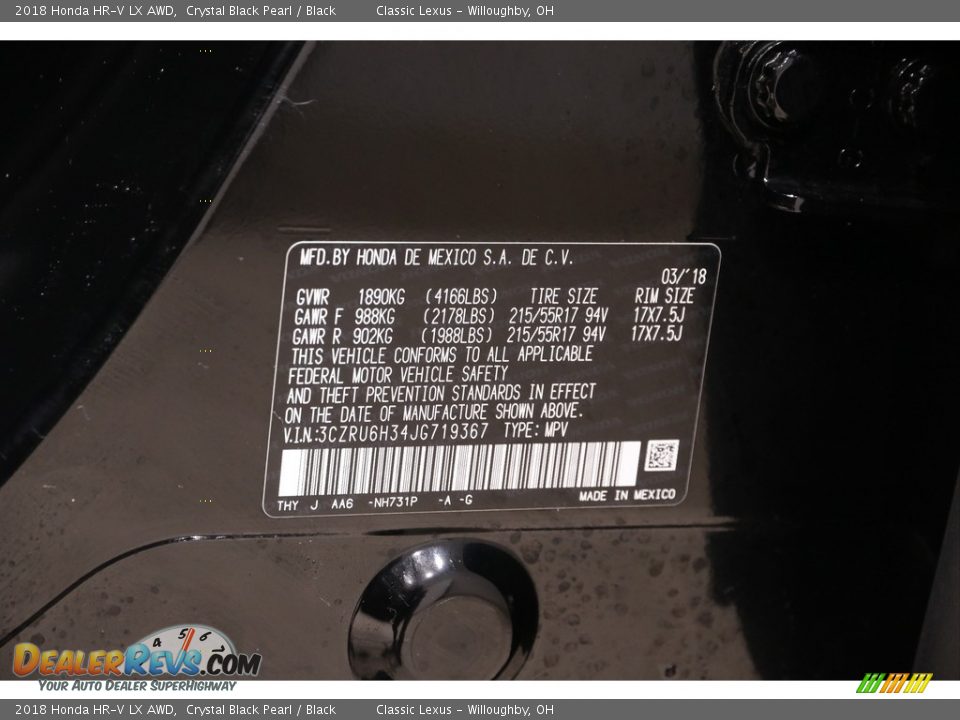 2018 Honda HR-V LX AWD Crystal Black Pearl / Black Photo #19