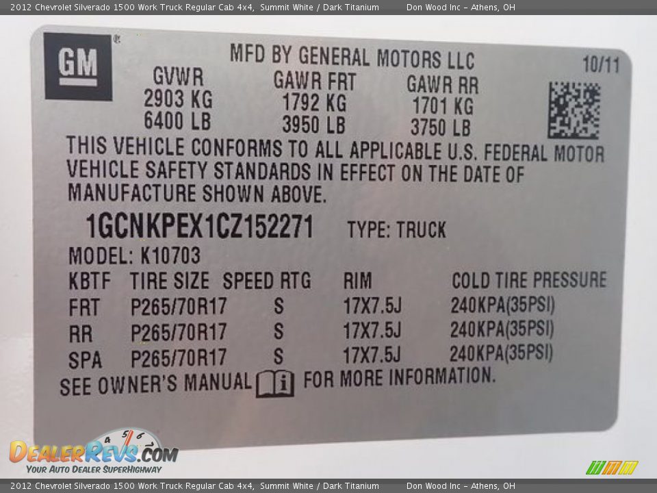 2012 Chevrolet Silverado 1500 Work Truck Regular Cab 4x4 Summit White / Dark Titanium Photo #35