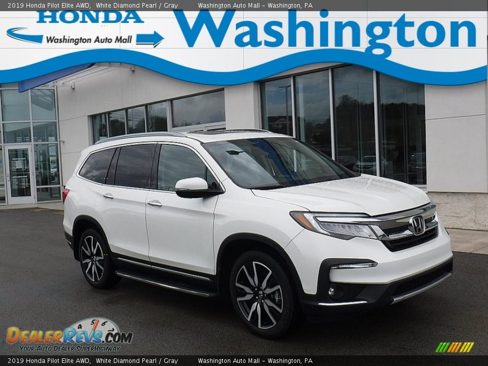 2019 Honda Pilot Elite AWD White Diamond Pearl / Gray Photo #1