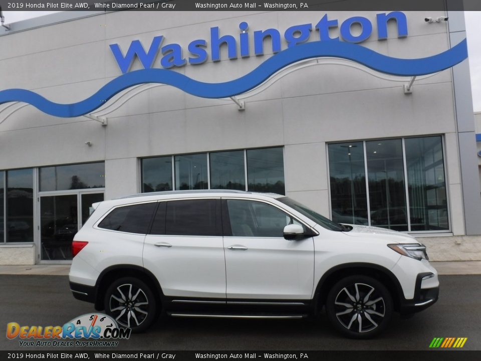 2019 Honda Pilot Elite AWD White Diamond Pearl / Gray Photo #2