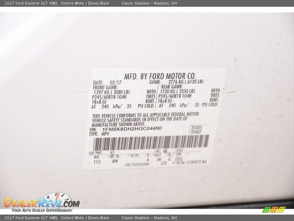 2017 Ford Explorer XLT 4WD Oxford White / Ebony Black Photo #21