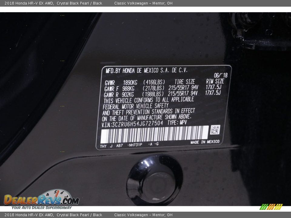 2018 Honda HR-V EX AWD Crystal Black Pearl / Black Photo #18