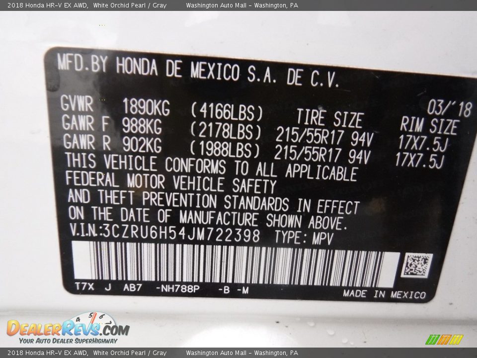 2018 Honda HR-V EX AWD White Orchid Pearl / Gray Photo #25