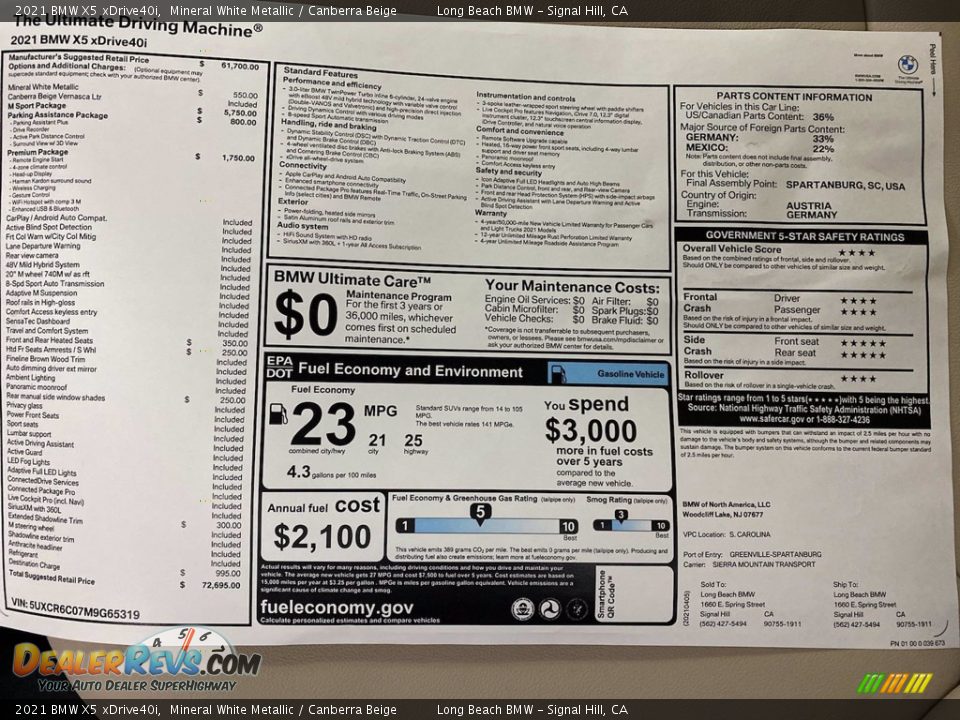 2021 BMW X5 xDrive40i Window Sticker Photo #25