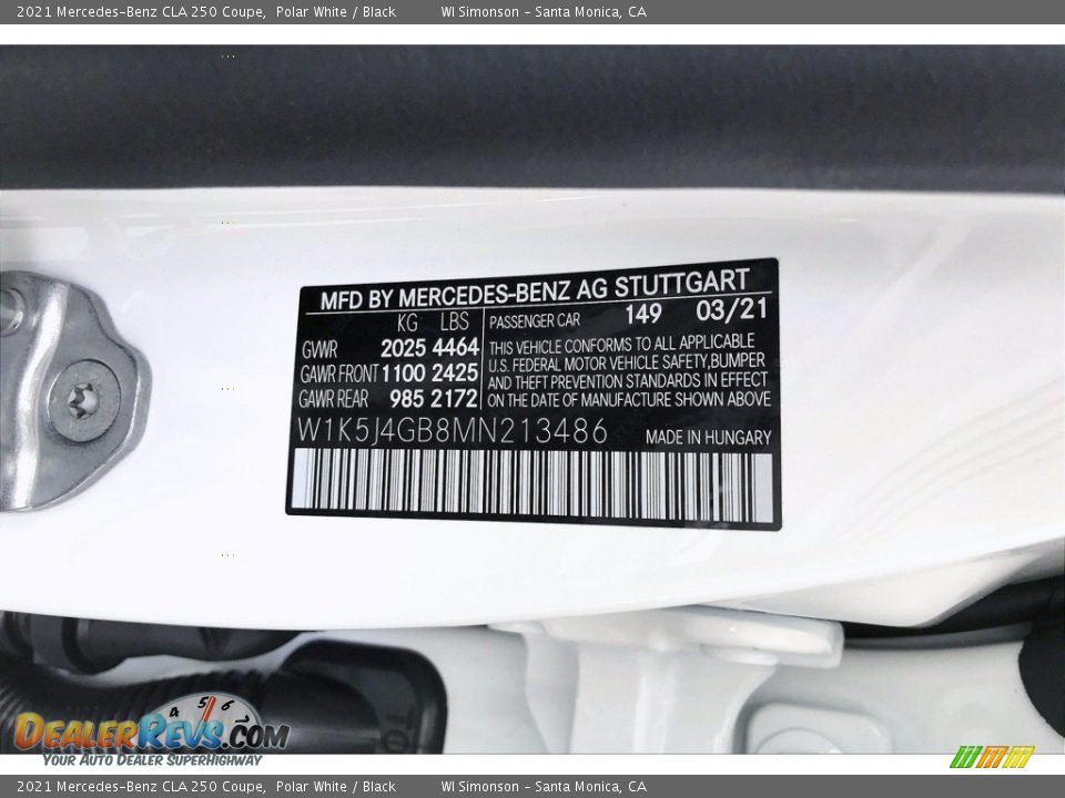 2021 Mercedes-Benz CLA 250 Coupe Polar White / Black Photo #11