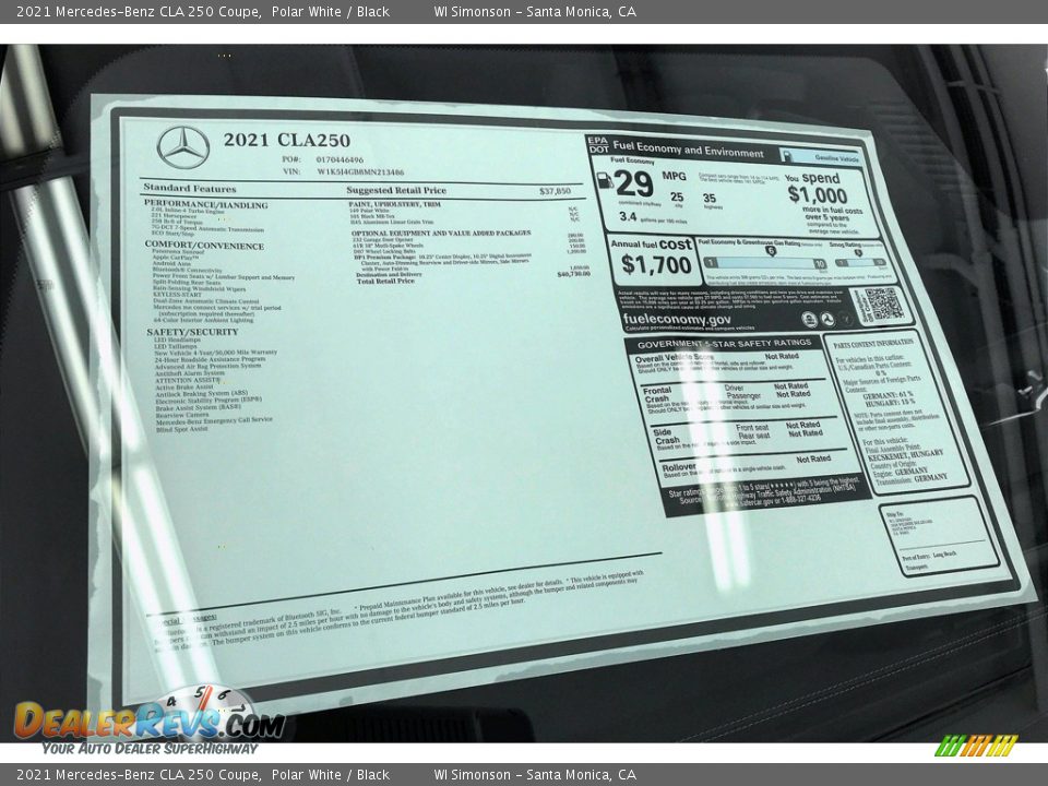 2021 Mercedes-Benz CLA 250 Coupe Polar White / Black Photo #13