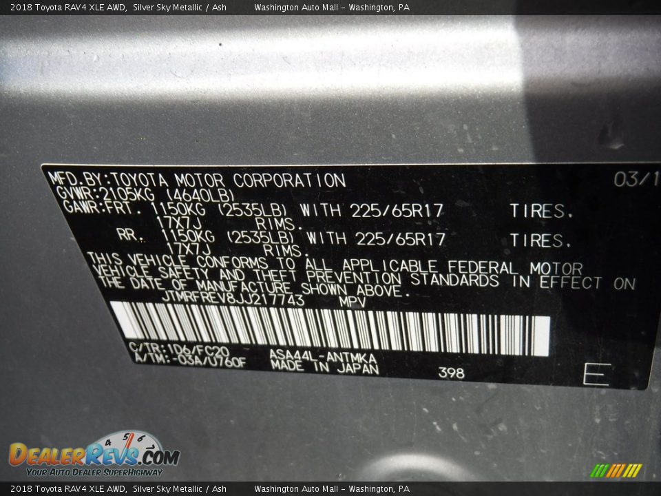2018 Toyota RAV4 XLE AWD Silver Sky Metallic / Ash Photo #31