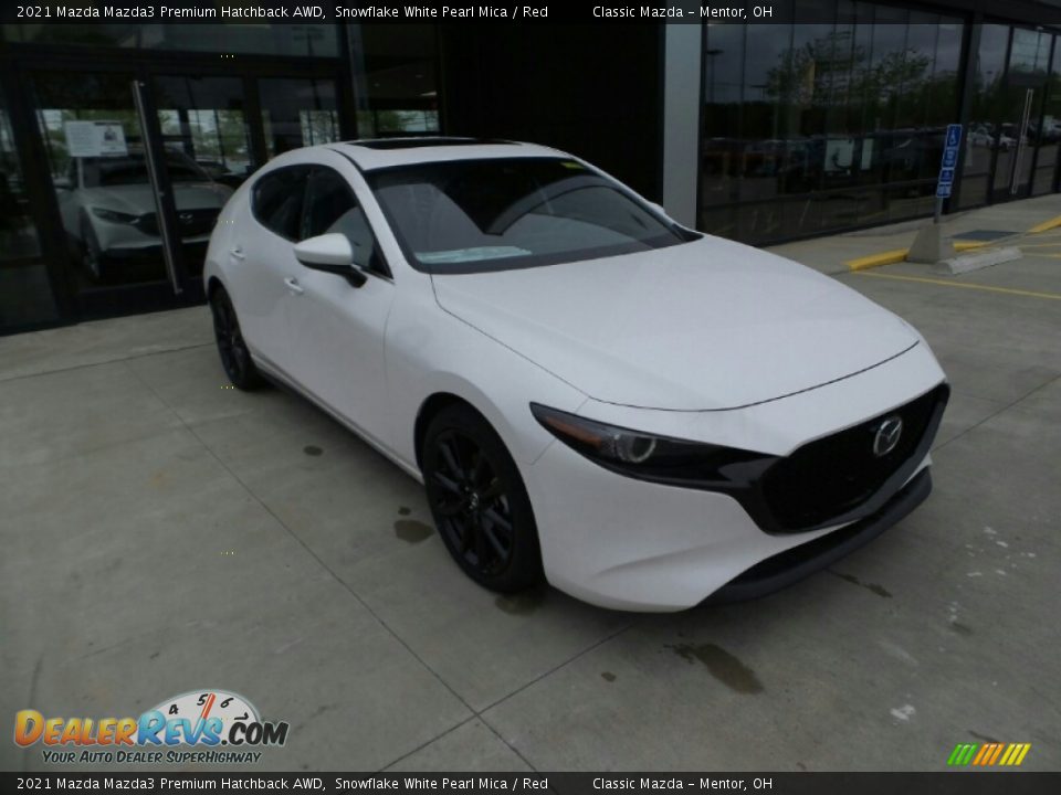 2021 Mazda Mazda3 Premium Hatchback AWD Snowflake White Pearl Mica / Red Photo #1