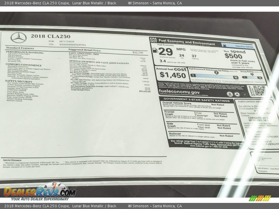 2018 Mercedes-Benz CLA 250 Coupe Lunar Blue Metallic / Black Photo #10