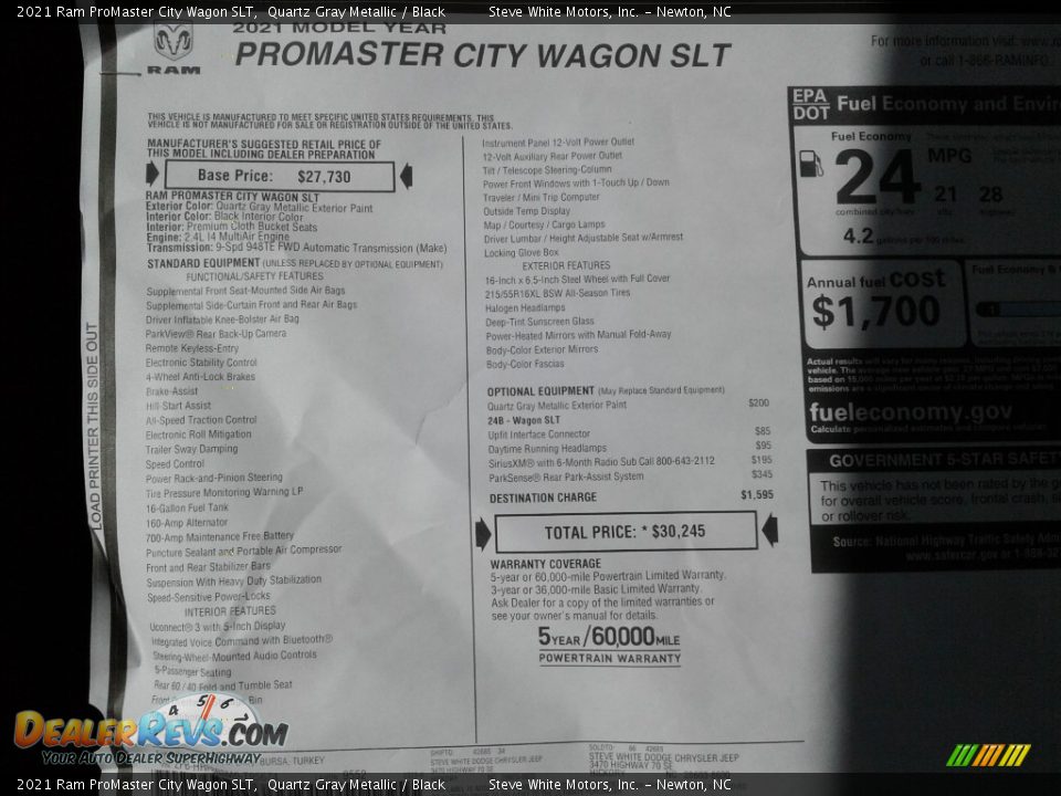 2021 Ram ProMaster City Wagon SLT Window Sticker Photo #25