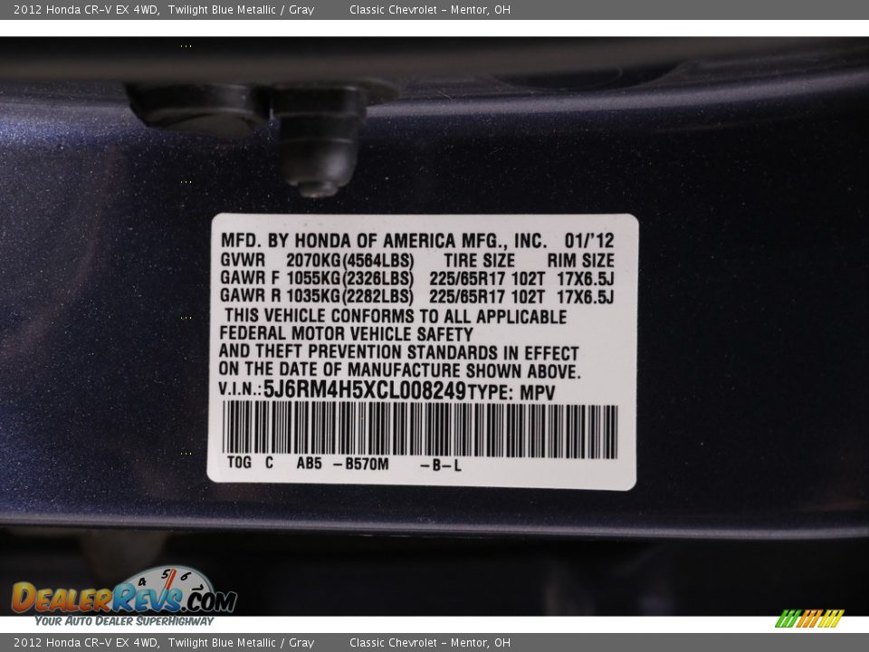 2012 Honda CR-V EX 4WD Twilight Blue Metallic / Gray Photo #21