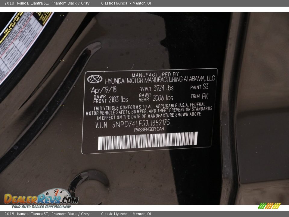 2018 Hyundai Elantra SE Phantom Black / Gray Photo #17