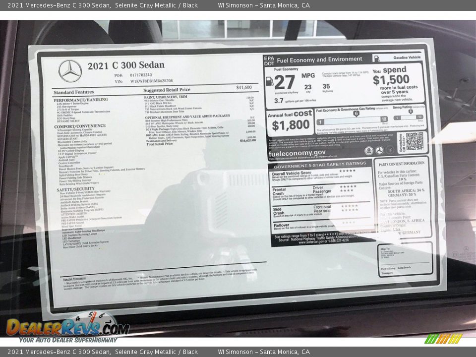 2021 Mercedes-Benz C 300 Sedan Selenite Gray Metallic / Black Photo #11