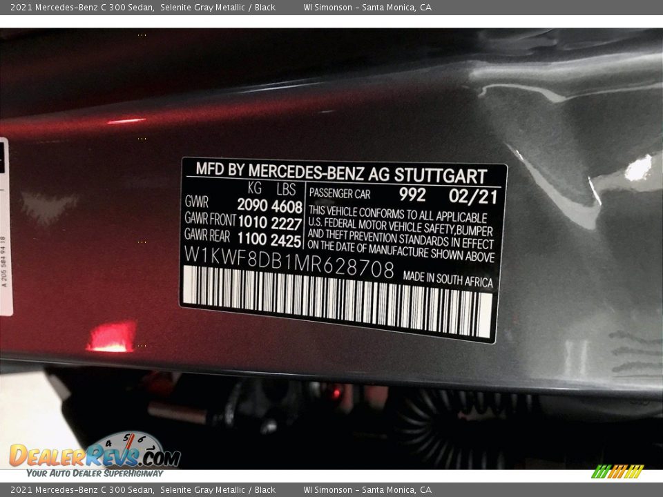 2021 Mercedes-Benz C 300 Sedan Selenite Gray Metallic / Black Photo #12