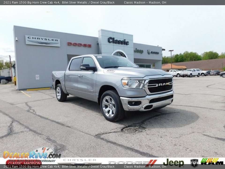 2021 Ram 1500 Big Horn Crew Cab 4x4 Billet Silver Metallic / Diesel Gray/Black Photo #1