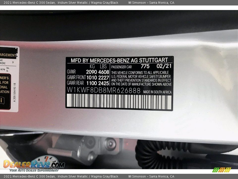 2021 Mercedes-Benz C 300 Sedan Iridium Silver Metallic / Magma Gray/Black Photo #12