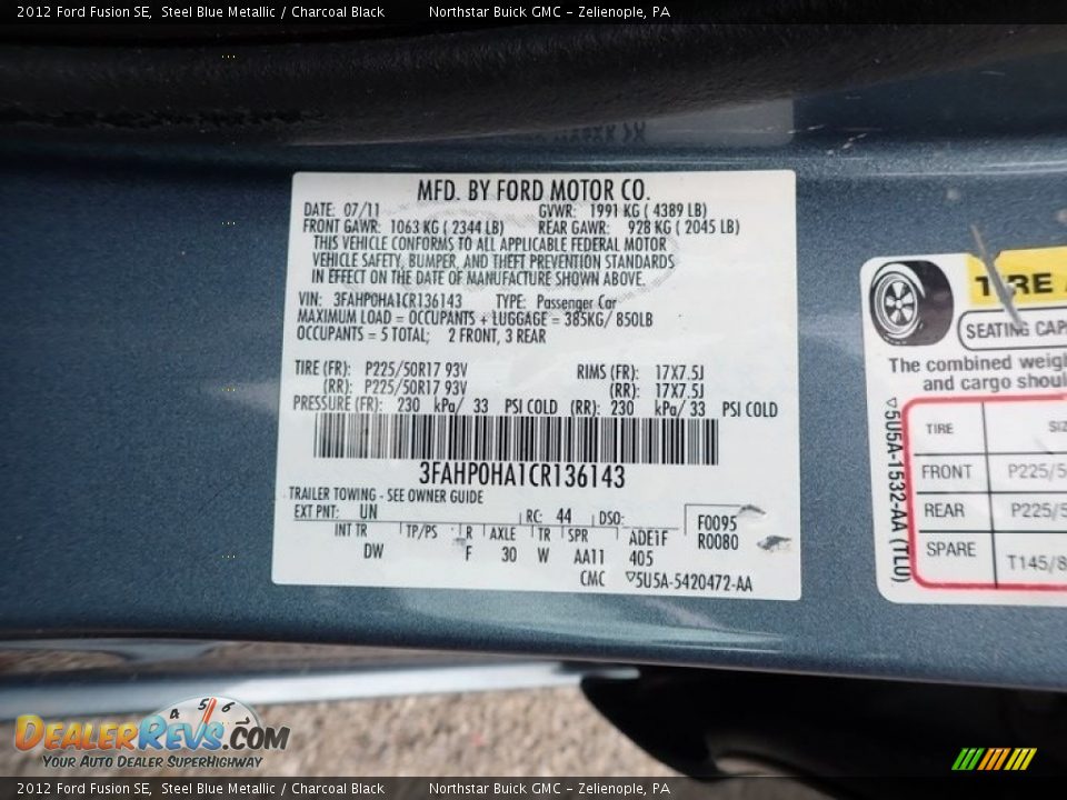 2012 Ford Fusion SE Steel Blue Metallic / Charcoal Black Photo #15