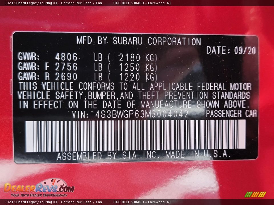 2021 Subaru Legacy Touring XT Crimson Red Pearl / Tan Photo #14