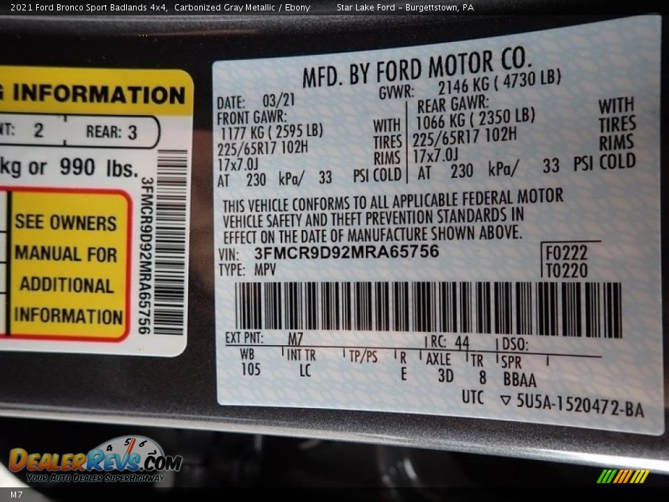 Ford Color Code M7 Carbonized Gray Metallic