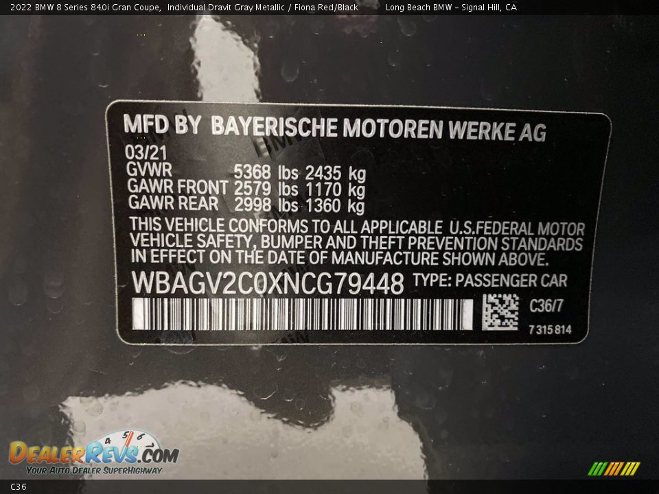 BMW Color Code C36 Individual Dravit Gray Metallic