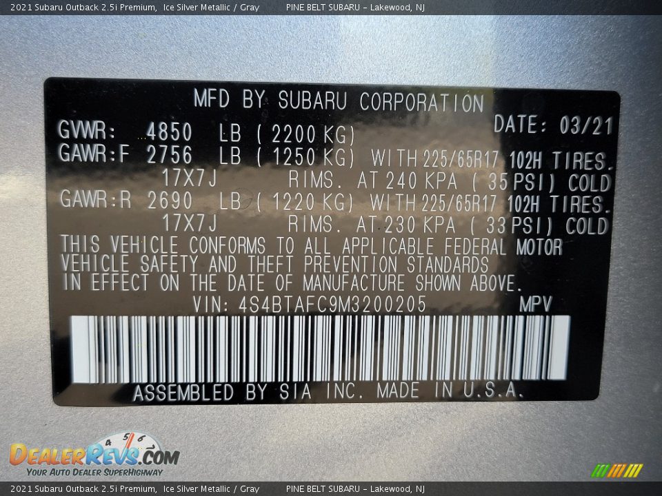 2021 Subaru Outback 2.5i Premium Ice Silver Metallic / Gray Photo #14
