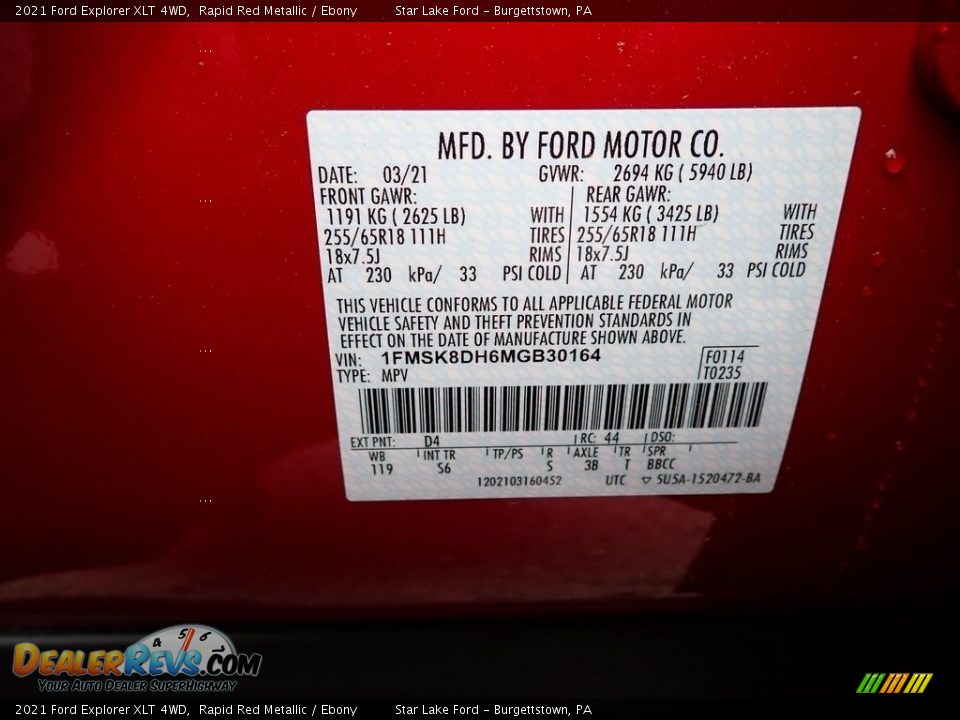 2021 Ford Explorer XLT 4WD Rapid Red Metallic / Ebony Photo #16