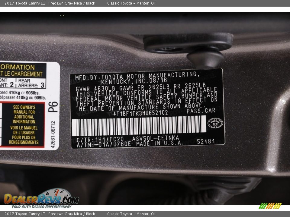 2017 Toyota Camry LE Predawn Gray Mica / Black Photo #17