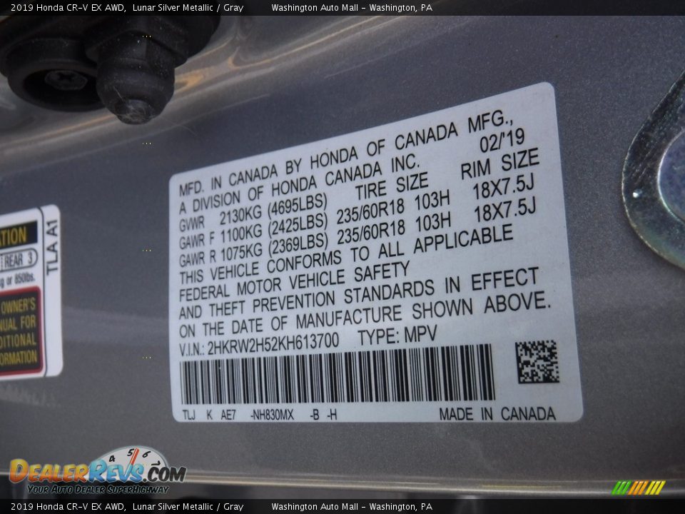 2019 Honda CR-V EX AWD Lunar Silver Metallic / Gray Photo #27