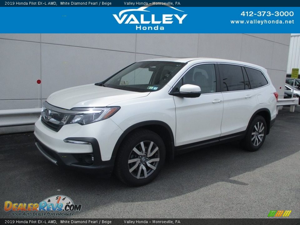2019 Honda Pilot EX-L AWD White Diamond Pearl / Beige Photo #1