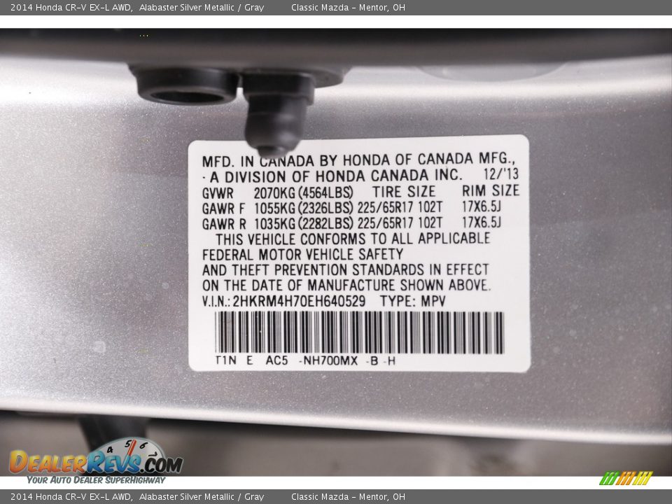 2014 Honda CR-V EX-L AWD Alabaster Silver Metallic / Gray Photo #20