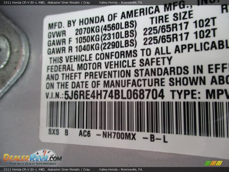 2011 Honda CR-V EX-L 4WD Alabaster Silver Metallic / Gray Photo #19